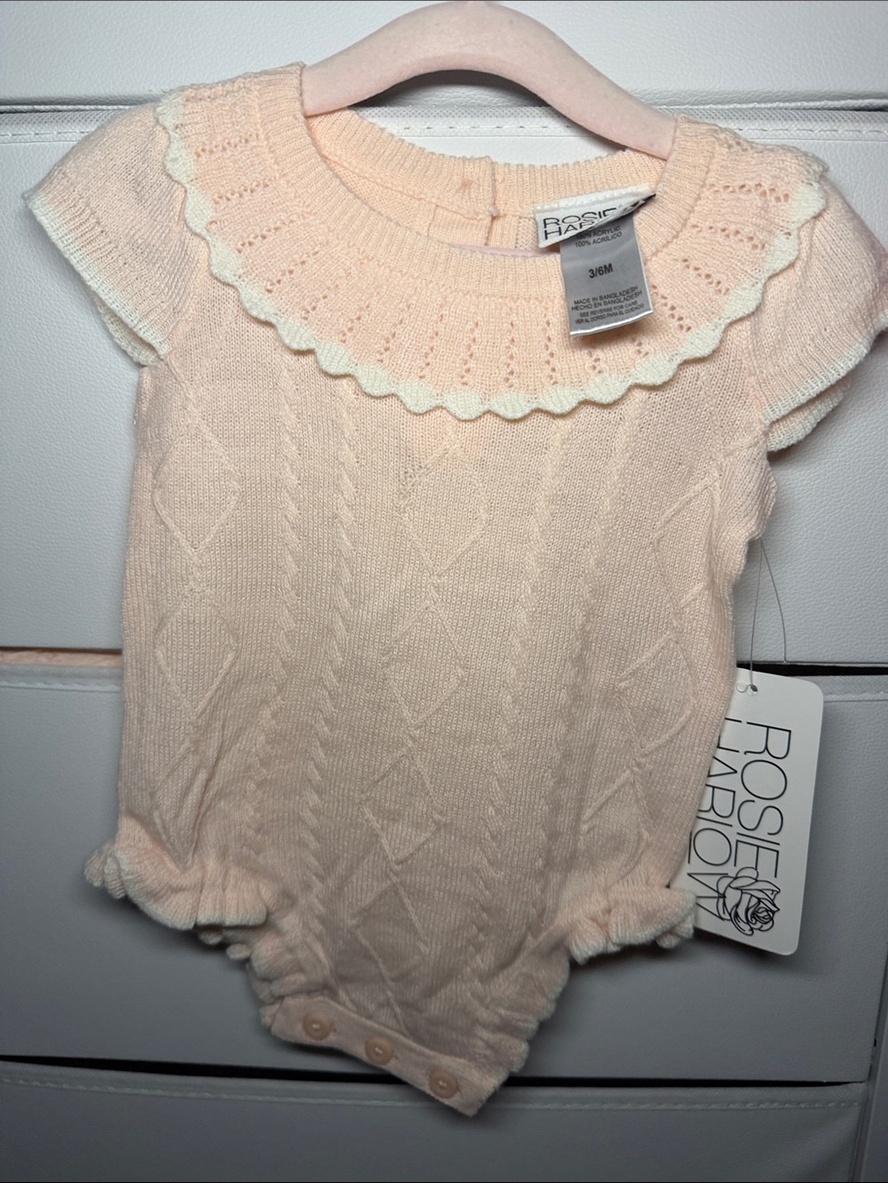 Rosie Harbor Baby Knit One-Piece Bodysuit in Soft Peach